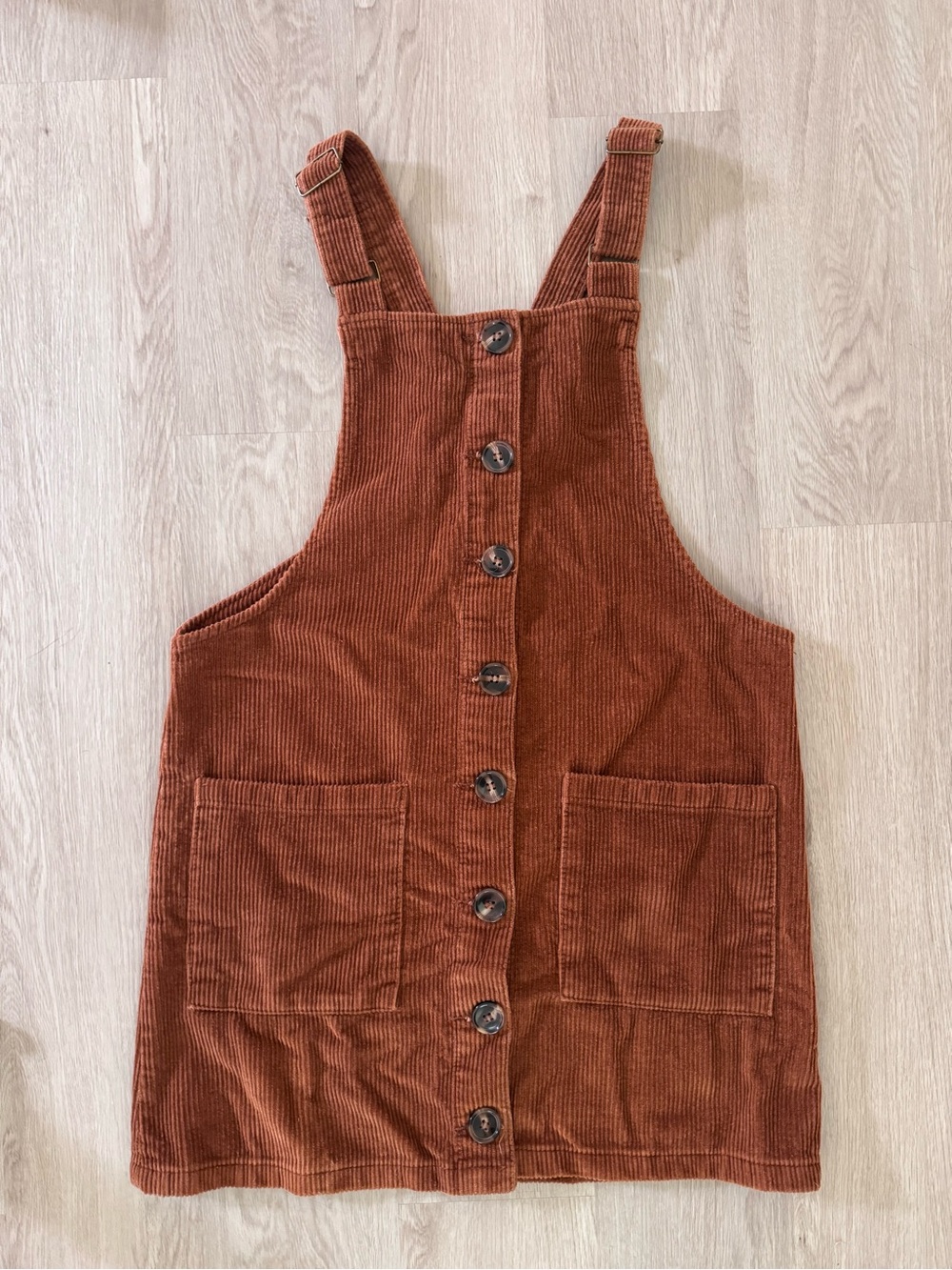 Rust Corduroy Button-Front Pinafore Dress